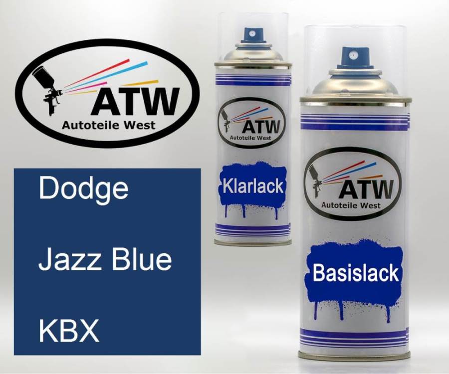 Dodge, Jazz Blue, KBX: 400ml Sprühdose + 400ml Klarlack - Set, von ATW Autoteile West.